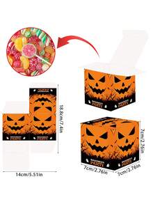 6 件万圣节糖果盒，万圣节装饰道具派对场景布置用品，橙色和黑色立体盒子，邪恶南瓜城堡图案，万圣节糖果零食包装 - 彩色 - 查看 2