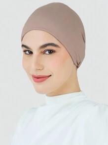 1 chiếc băng đô chống trượt màu trơn co giãn cho nữ, mũ turban thoáng khí và thấm mồ hôi cho băng đô thể thao, khăn trùm đầu mềm mại cho abaya hàng ngày dưới mũ, quần áo che mặt - Màu Khaki - Xem 4