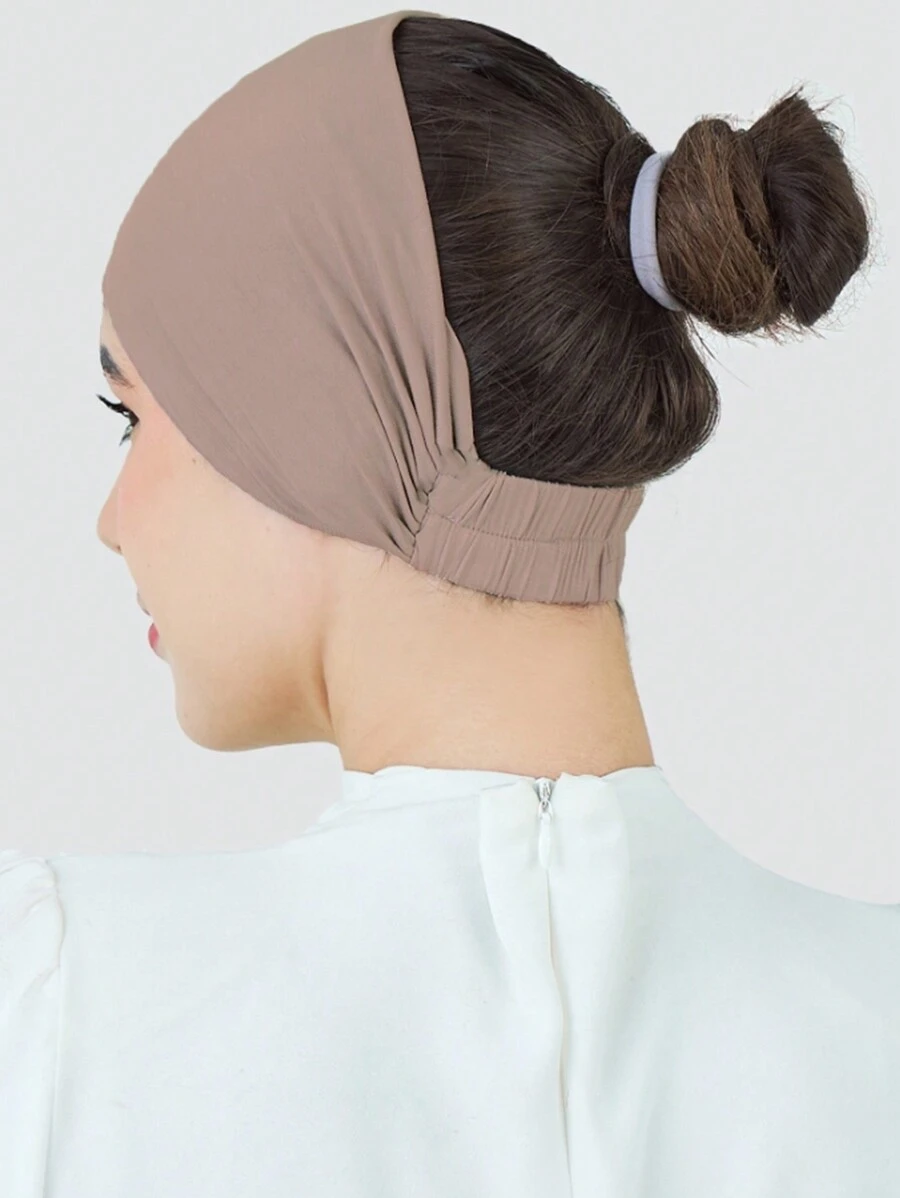 1 chiếc băng đô chống trượt màu trơn co giãn cho nữ, mũ turban thoáng khí và thấm mồ hôi cho băng đô thể thao, khăn trùm đầu mềm mại cho abaya hàng ngày dưới mũ, quần áo che mặt - Màu Khaki - Xem 1