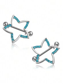 2pcs Nipple Ring Barbell Rhinestone Paved Star Shape Nipplerings Piercing Stainless Steel Nipple Rings Body Piercing Jewelry - Multicolor - View 7