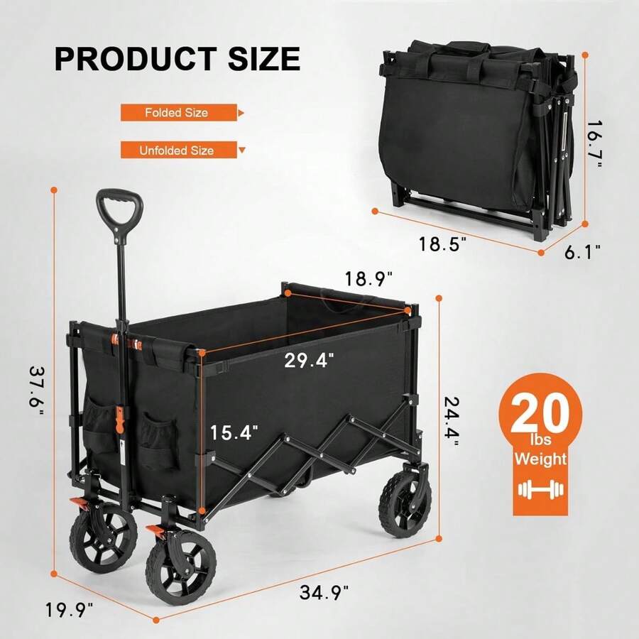 Wagon Cart Heavy Duty Foldable, Collapsible Wagon With Smallest Folding