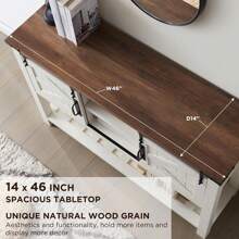 Farmhouse Entryway Table With 2 Sliding Barn Doors & Adjustable Shelves, 46" Console Table With 11" High Open Shelf, Wood Rustic Sofa Table Behind Couch For Hallway, Entry Way, Living Room, Foyer - 古色古香的白色 - 查看 3