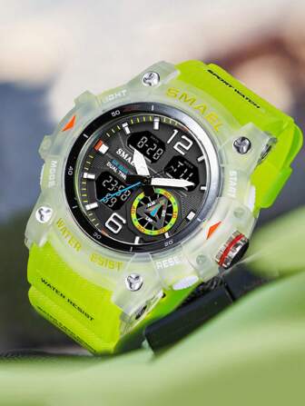  1 件男士 Smael 户外透明炫酷双显示防水电子运动手表带夜灯可作为返校学生的礼物