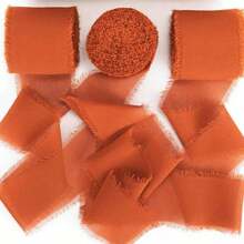 5米 INS 风格手工撕边雪纺丝带，带磨边，4厘米宽，用于婚礼花束、流苏、蝴蝶结和装饰，由欧根纱和真丝面料制成，圣诞节情人节