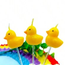 Set de 3 velas de pato amarillo de dibujos animados lindos para decoración de fiesta de pastel de cumpleaños - multicolor - Ver 7