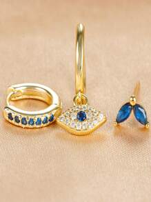 3pcs/Set Fashionable Cubic Zirconia & Evil Eye Decor Golden Earring For Women For Daily Decoration Holiday Wedding Party - 3-pack Earrings - View 7