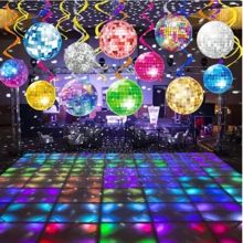 48 sztuk Disco Party wiszące dekoracje wirowe, 70-te kolorowe kule dyskotekowe dekoracje urodzinowe, dyskotekowe serpentyny wirowe na imprezę tematyczną, artykuły sufitowe, na 20-te urodziny z lat 70., Boże Narodzenie