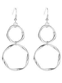 1pair INS Style Simple Hollow Round Earrings For Women, Personalized & Exaggerated Geometric Alloy Ear Drops, Suitable For Daily Wear - Silver - View 3