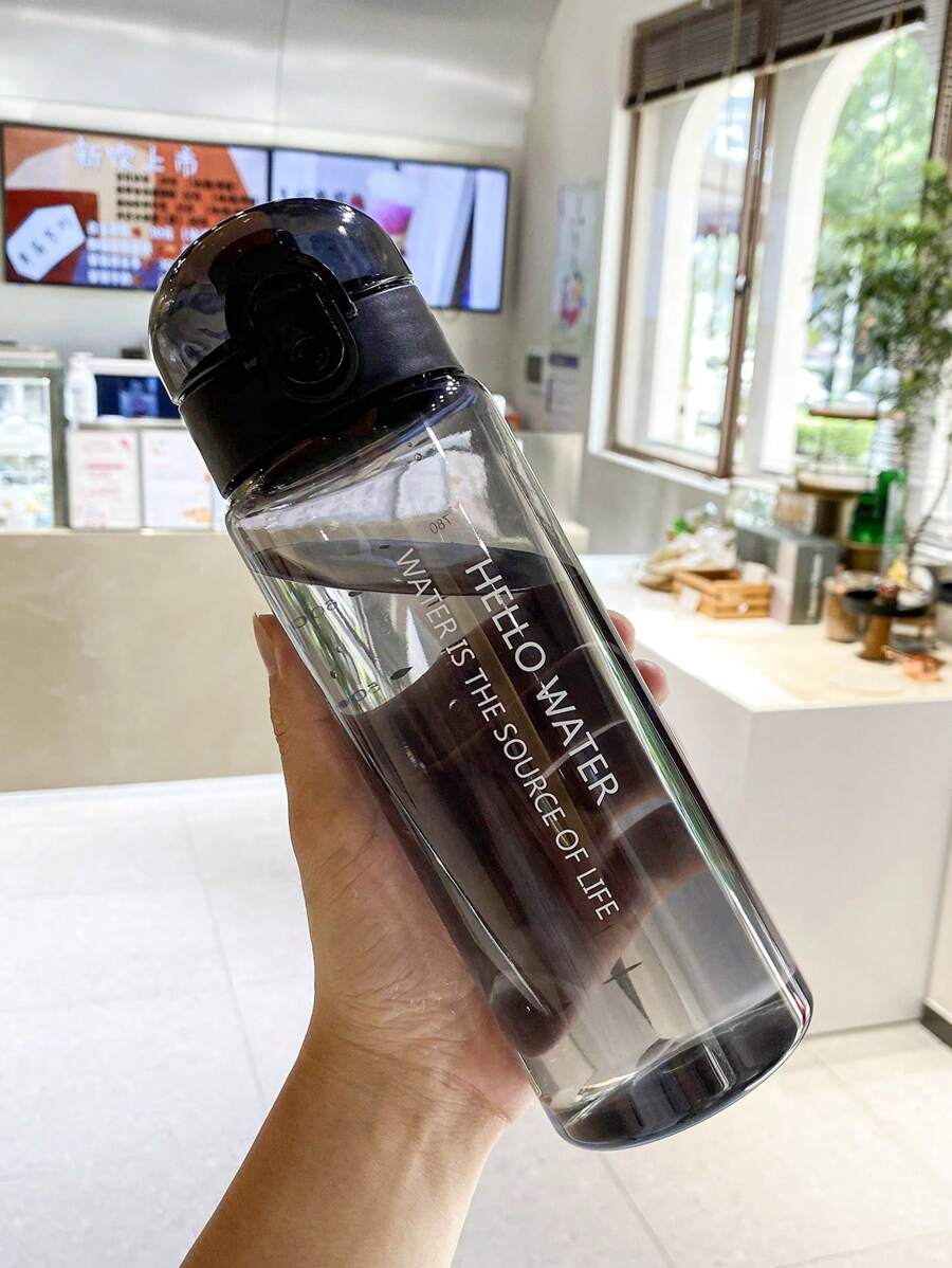 1pc 550ml/780ml Round Cap Cup, Simple Transparent Sports Cup, Portable Outdoor Sports Water Bottle With Carrying Rope, Travel Accessories, Gifts (Black) - Black - View 1
