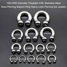 1 Piece Punk Polished Large Gauges 10G~00G Internally Threaded 316L Stainless Steel Circular Horseshoe Ring For Septum Ring Cartilage And Nipple Piercings Men Plugs And Tunnels Nose Rings For Women Ball Ear Expander Heavy Ear Stretcher Lobe Piercing Jewelry