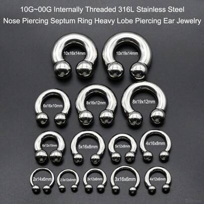 1 Piece Punk Polished Large Gauges 10G~00G Internally Threaded 316L Stainless Steel Circular Horseshoe Ring For Septum Ring Cartilage And Nipple Piercings Men Plugs And Tunnels Nose Rings For Women Ball Ear Expander Heavy Ear Stretcher Lobe Piercing Jewelry