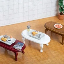 1 pieza Mesa de centro cuadrada/redonda de madera blanca para escena de miniaturas de sala de estar en escala 1:12 para muñecas, adecuada como regalo - Multicolor - Ver 9