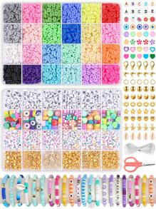 4800 pièces Kit de fabrication de bracelet en perles d'argile de polymère avec 48 couleurs, comprenant des pendentifs DIY, pour des cadeaux d'artisanat et la création de bijoux DIY