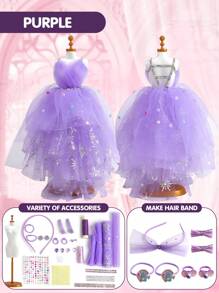 Kit de diseño de moda para niñas, juguete de arte y manualidades con 1 maniquí, conjunto de juguete de arte y manualidades creativo DIY, kit de costura para la confección de ropa de muñeca para niños. - Multicolor - Ver 16