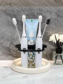 1pc Modern Bathroom Wall Mounted Toothbrush Holder - Space-Saving Storage For Electric Toothbrush, Toothpaste, And Hairbrush - Easy Installation, And Sleek Home Organizer For Bathroom Accessories Home Bathroom Decor Fall Decor Back To School