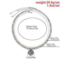 Vintage Compass Pendant Multi-Layer Faux Pearl Men's Necklace Set - Silver - View 4