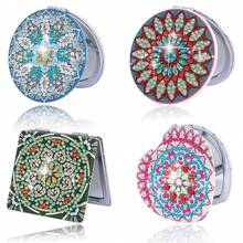 1pc/Set DIY Mandala Diamond Art Mirror Compact PU Leather Cover Portable Folding Diamond Art Painting Compact Mirror For Women Flowers Diamond Painting Mirror Kits For Adults - Multicolor - View 1