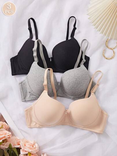 3 قطع من حمالات الصدر اللاسلكية ذات الألوان موحد اللون والكأس الناعمة المريحة للنساء