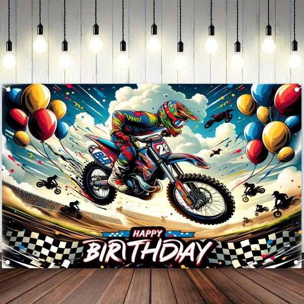 1 pièce Grande bannière de fête de motocross - Fond thématique vibrant de moto pour la décoration de fête d'anniversaire de course de motocross et la photographie de cabine photo, Noël