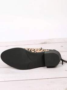 女士粉色豹纹粗跟踝靴 拼色短靴 - 彩色 - 查看 7