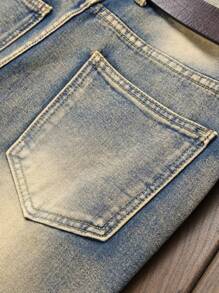 Men's Straight Fit Vintage Washed Distressed Denim Jeans