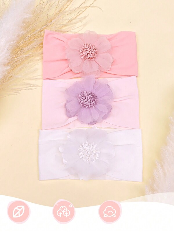 3pcs/Set Big Flower Baby Headbands, Suitable For Daily Wear, Gift, Photography, Children Hair Accessories Love Valentine