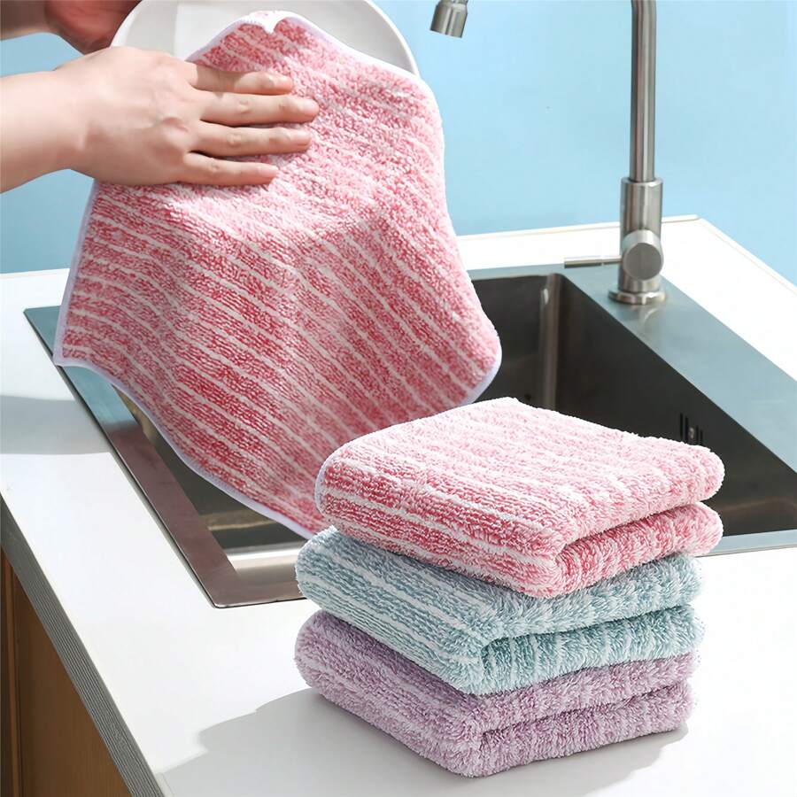 5/10pcs Premium Kitchen Towels, Dishcloths, Reusable Cleaning Rags, Lint-Free Dish Cloths, Multi-Functional Cleaning Cloths, Household Wet Wipes, Kitchen & Bathroom Cleaning Towels, Durable & Absorbent, Easily Removes Stains & Grease, Cleaning Supplies - Multicolor - View 1