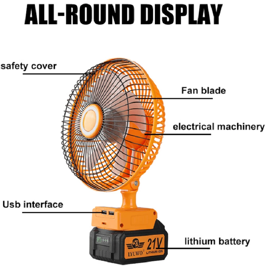 LYUWO 8Inch Lithium Battery Industrial Charging Fan Outdoor Camping