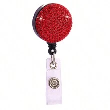 1pc Colorful Rhinestone Inlaid ABS Plastic Retractable Badge Reel, ID Card Holder With Belt Clip And 360 Degree Swivel Back To School