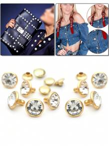 50Sets Light Gold Copper Based With White Clear Rhinestone Rivets Steampunk Funky Crystal Rivets Rapid Rhinestone Stud DIY Accessories Silver Color Rivets Fit Punk Rock DIY For Purse, Clothing, Wedding, Performance, Arts And Crafts - Gold - View 1