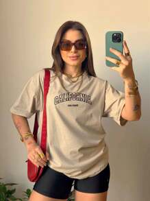 Women's Blouse Printed Tshirt 100% Cotton Round Neck T-Shirt California Usa Coast Streetwear T-Shirt Stylish Blogger Shirt 7016 - Màu Khaki - Xem 2