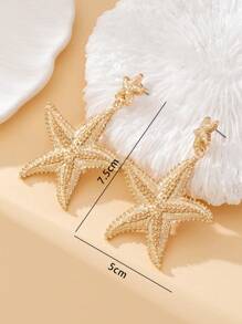1pair European And American Gold Plated Asymmetrical  Starfish Ocean Series Earrings For Women, Suitable For Fashionable Summer Beach Vacation And Casual Travel, Stylish And Versatile, Perfect Gift For Friends
