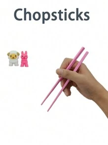 2 Pairs Detachable Silicone Sheep & Pink Rabbit Head Chopsticks,Kitchen,Christmas Gift,School Supplies