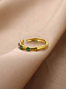 1 Stück grüner Stein Kubikzirkonia Böse Augen Offener Ring für Frauen aus Edelstahl vergoldet, verstellbarer Fingerring, europäischer und amerikanischer Modeschmuck