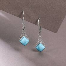 MDFUN 1 Đôi Bông Tai Bạc 925 Sterling Hình Giọt Nước Larimar Tự Nhiên Thích Hợp Cho Phụ Nữ Đeo Hàng Ngày, Quà Tặng Sinh Nhật Và Ngày Lễ Để Gây Bất Ngờ Cho Bạn Gái - Xanh và trắng - Xem 3