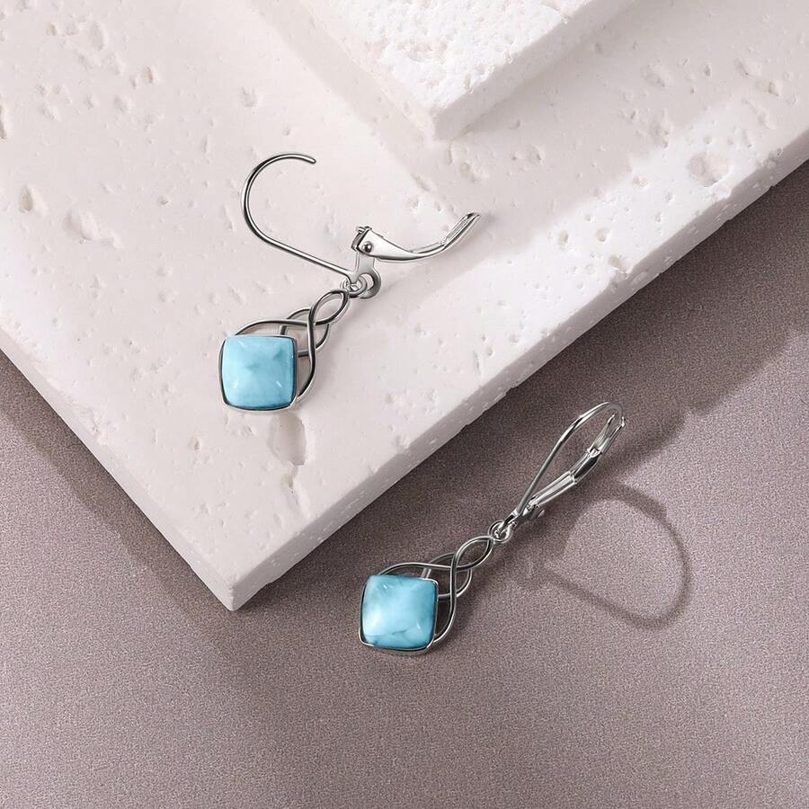 MDFUN 1 Đôi Bông Tai Bạc 925 Sterling Hình Giọt Nước Larimar Tự Nhiên Thích Hợp Cho Phụ Nữ Đeo Hàng Ngày, Quà Tặng Sinh Nhật Và Ngày Lễ Để Gây Bất Ngờ Cho Bạn Gái - Xanh và trắng - Xem 1