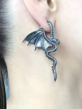 1 par de pendientes de estilo gótico y punk con dragón desmontable de estilo oscuro para mujeres, moda exagerada para fiesta de vacaciones, diario, regalo