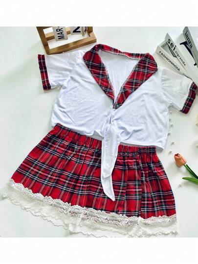 New Arrival European American Verleidelijke Plaid Mini Skirt Student Cosplay Set Going Out view 3