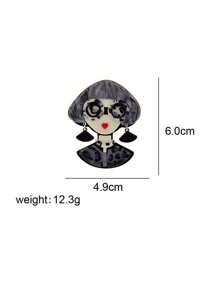 1pc Women Personalized Girl Wearing Glasses Acrylic Brooch, Portrait Style Pin For Jackets, Backpacks
