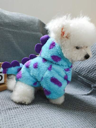 1入組貓狗寵物服飾，通用帶牽繩掛鉤，適用於小型犬的可愛短款龍爵士連帽衫-花卉恐龍