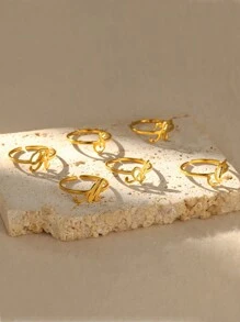 女士首字母戒指 金色不锈钢 A-Z 字母可调节戒指 美观婚礼时尚珠宝礼物 BFF - 金黃色 - 查看 6