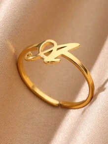 女士首字母戒指 金色不锈钢 A-Z 字母可调节戒指 美观婚礼时尚珠宝礼物 BFF - 金黃色 - 查看 4