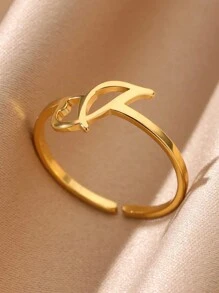 女士首字母戒指 金色不锈钢 A-Z 字母可调节戒指 美观婚礼时尚珠宝礼物 BFF - 金黃色 - 查看 10