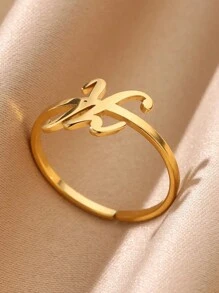 女士首字母戒指 金色不锈钢 A-Z 字母可调节戒指 美观婚礼时尚珠宝礼物 BFF - 金黃色 - 查看 7