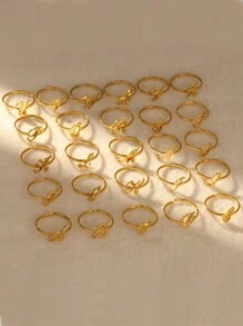 女士首字母戒指 金色不锈钢 A-Z 字母可调节戒指 美观婚礼时尚珠宝礼物 BFF - 金黃色 - 查看 5