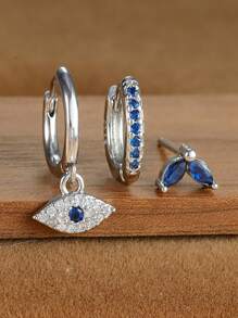 3pcs/Set Fashionable Cubic Zirconia & Evil Eye Decor Golden Earring For Women For Daily Decoration Holiday Wedding Party - 3-pack Earrings - View 13