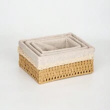 Modern Minimalist Handmade Woven Desktop Storage Basket With Lining, Suitable For Storing Keys, Snacks, Table Items, Underwear, Paper And More, Can Be Disassembled And The Lining Fabric Is Removable And Washable. - Multicolor - View 7