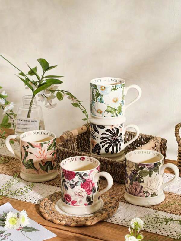 This 380 - Ml Floral - Themed Mug Is A Wonderful Addition To Any Space. Choose From Five Unique Patterns: The Delicate White Chrysanthemum, The Noble Peony, The Romantic Rose, The Pure Lily Back To School