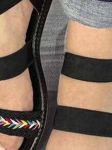 Sandalia Huarache Dama Mujer Tira de Colores Elastica Suela Gruesa Tallas 22 a 27 (ESAI ELASTICA) - Negro - Ver 2