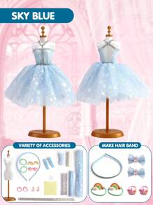 Kit de diseño de moda para niñas, juguete de arte y manualidades con 1 maniquí, conjunto de juguete de arte y manualidades creativo DIY, kit de costura para la confección de ropa de muñeca para niños. - Multicolor - Ver 6